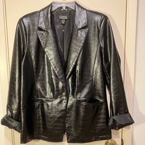 NEW Dennis Basso Textured Faux Leather Faux Croc Blazer Black Sz 10